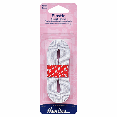 H630.12 Woven Non-Roll Elastic: 2m x 12mm: White..